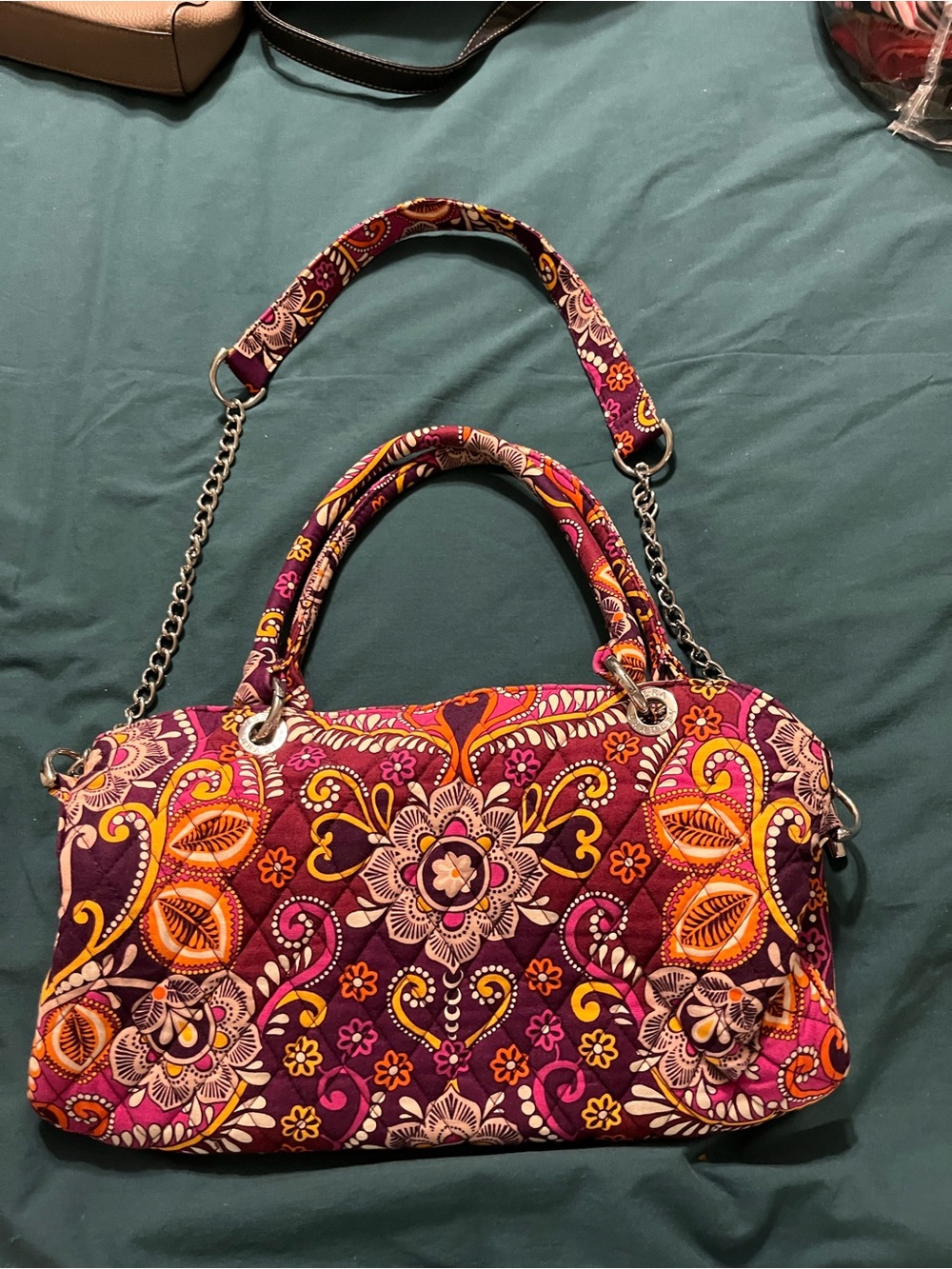 Vera Bradley Floral Quilted Satchel - Purple, Pink & Orange